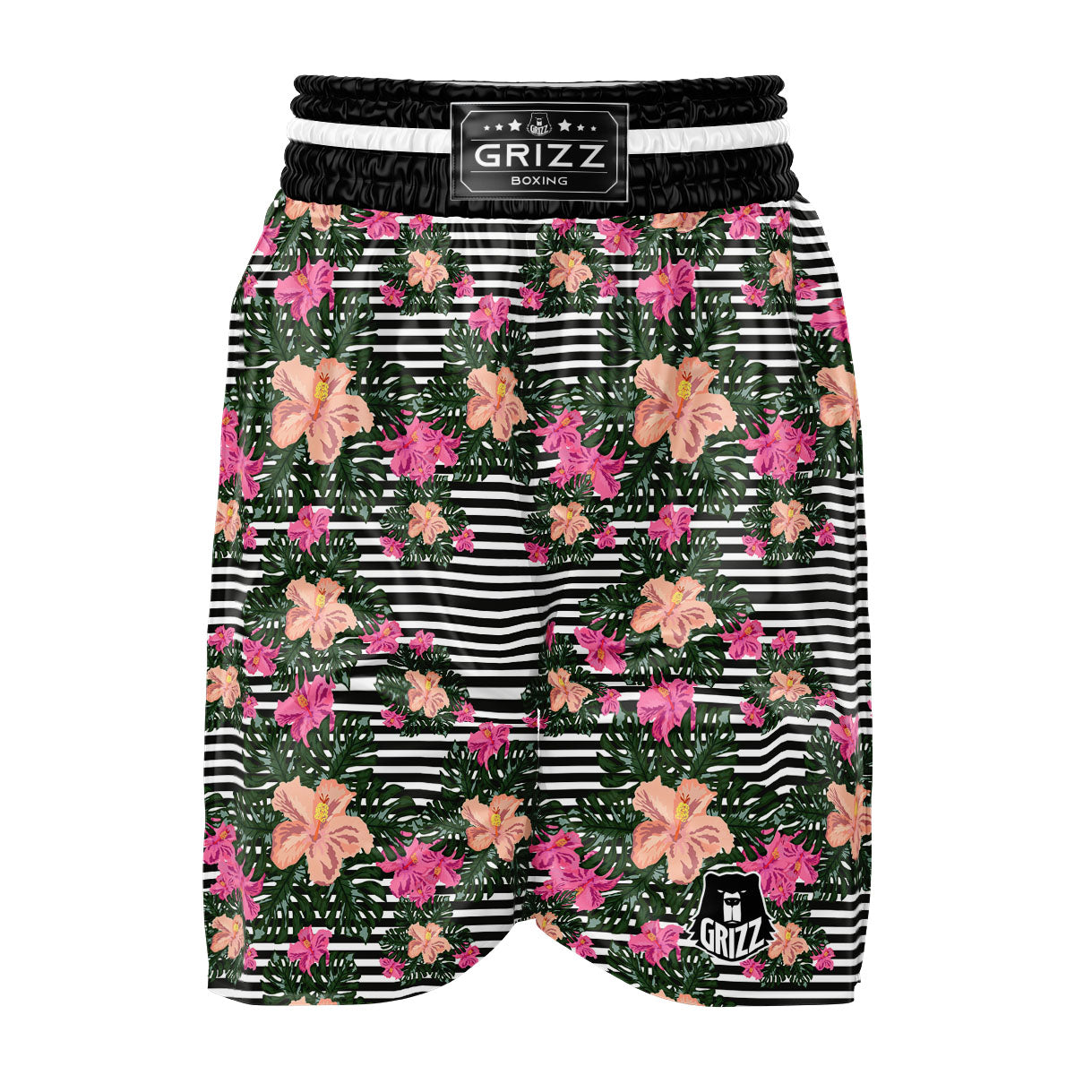 Striped Plumeria Flower Print Pattern Boxing Shorts-grizzshop