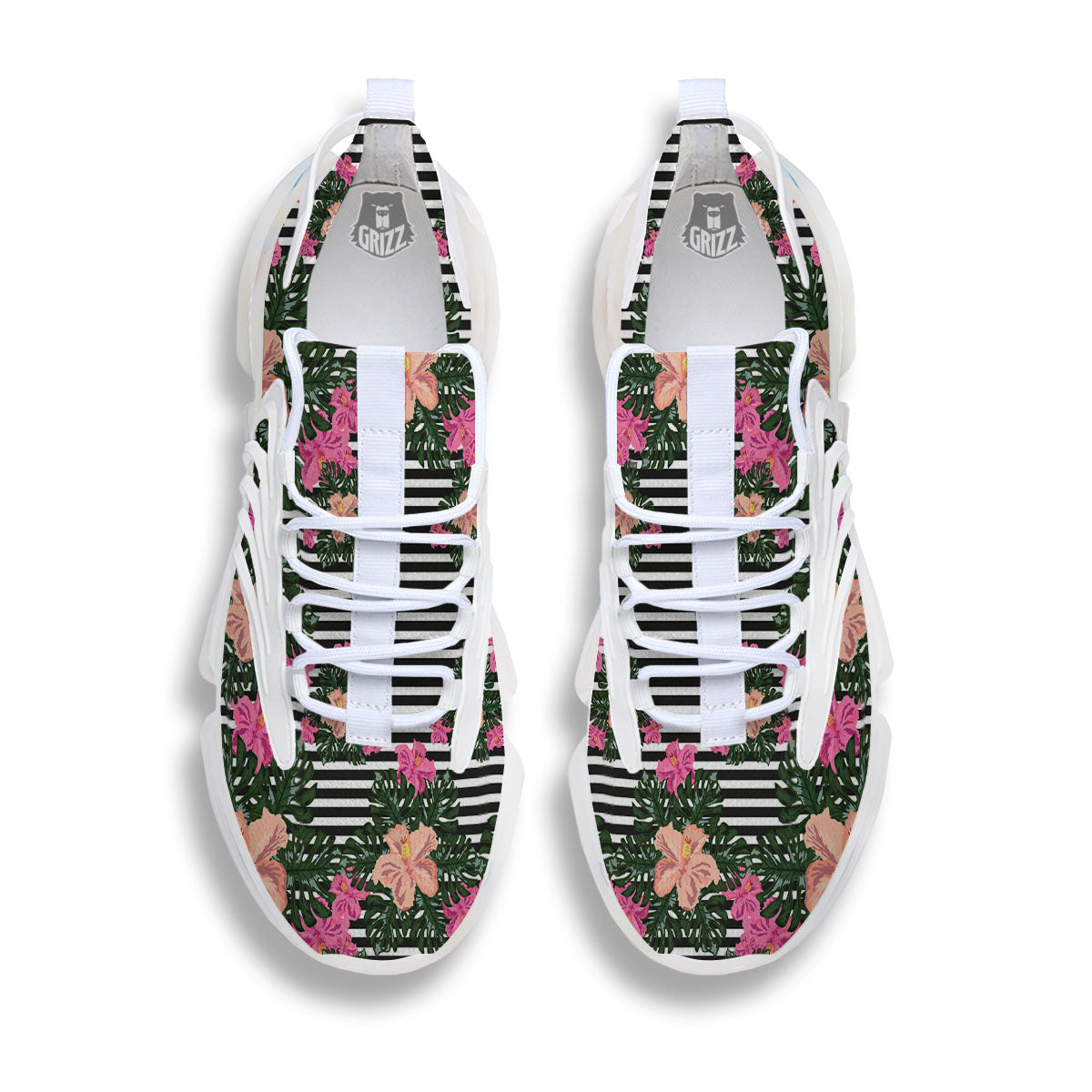 Striped Plumeria Flower Print Pattern White Gym Shoes-grizzshop
