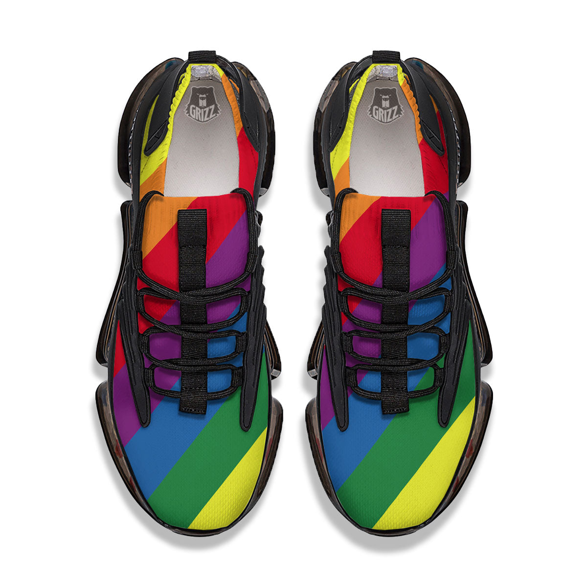 Striped Rainbow Diagonal Print Pattern Black Gym Shoes-grizzshop