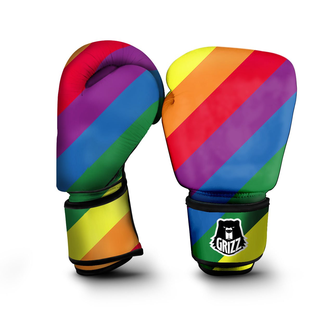 Striped Rainbow Diagonal Print Pattern Boxing Gloves-grizzshop