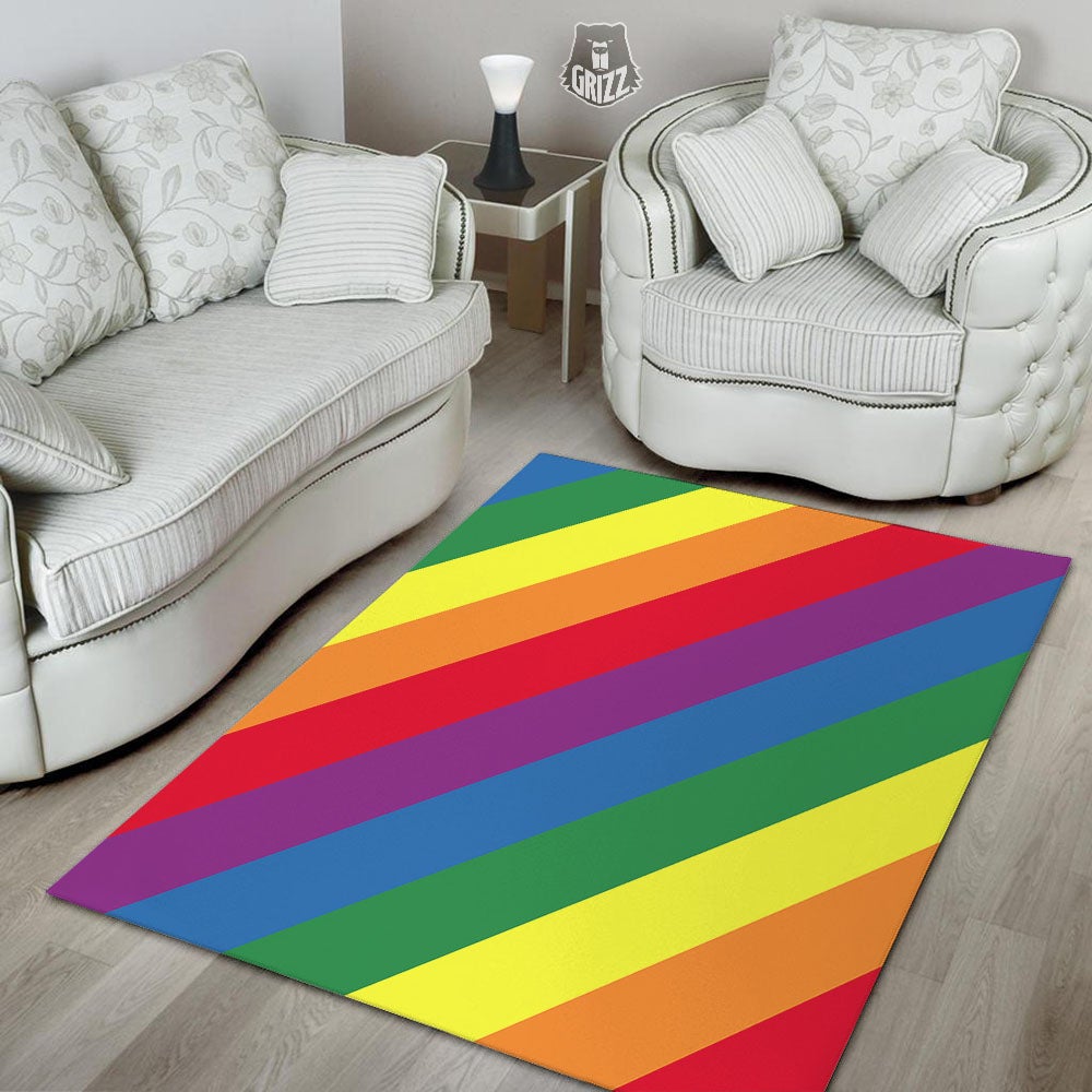 Striped Rainbow Diagonal Print Pattern Floor Mat-grizzshop