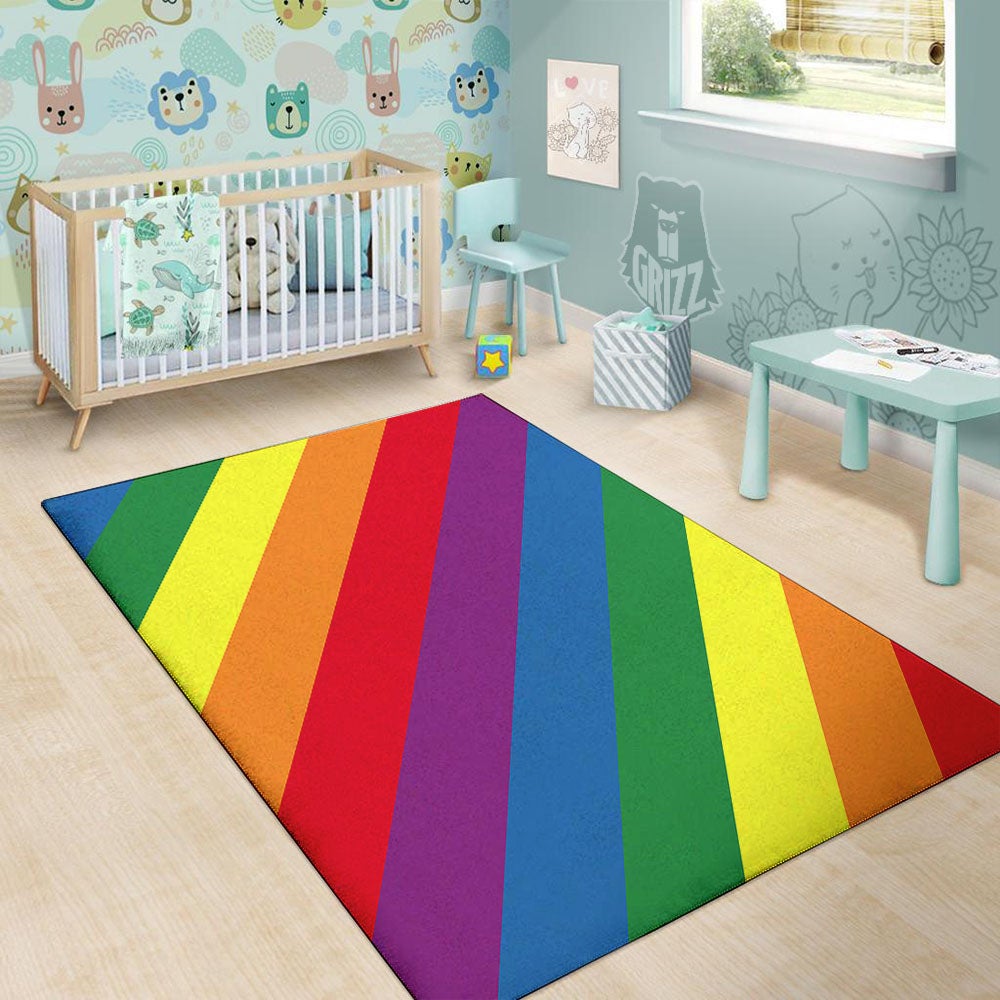 Striped Rainbow Diagonal Print Pattern Floor Mat-grizzshop