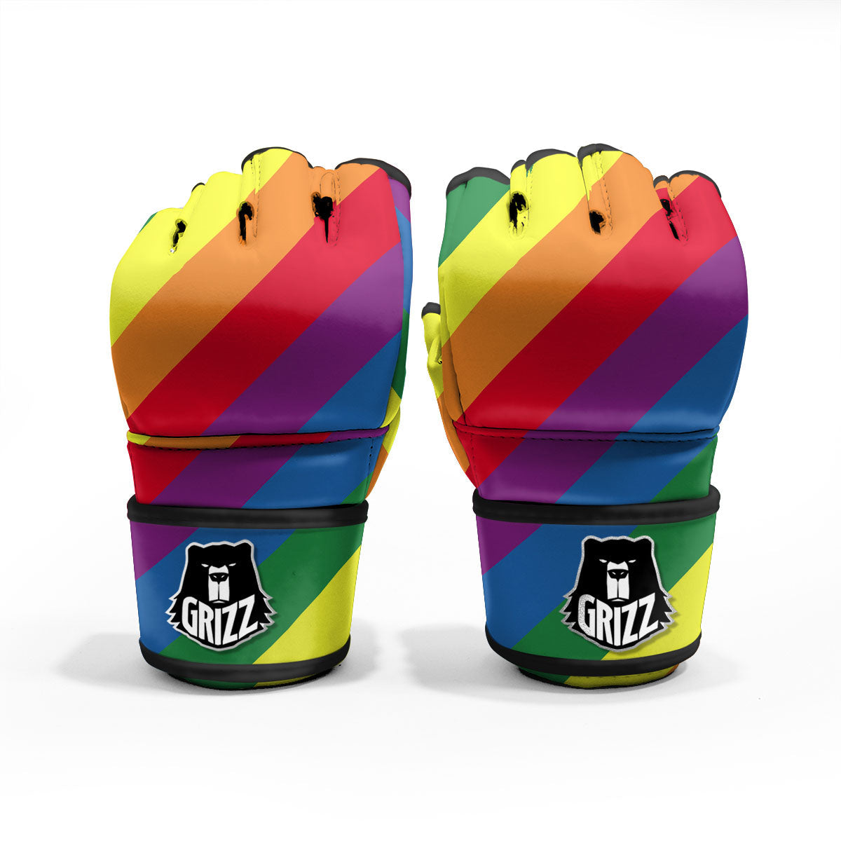 Striped Rainbow Diagonal Print Pattern MMA Gloves-grizzshop