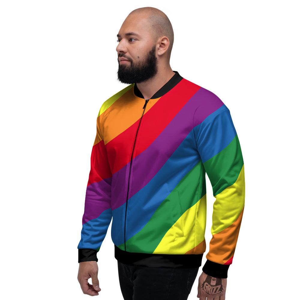 Striped Rainbow Diagonal Print Pattern Men's Bomber Jacket-grizzshop