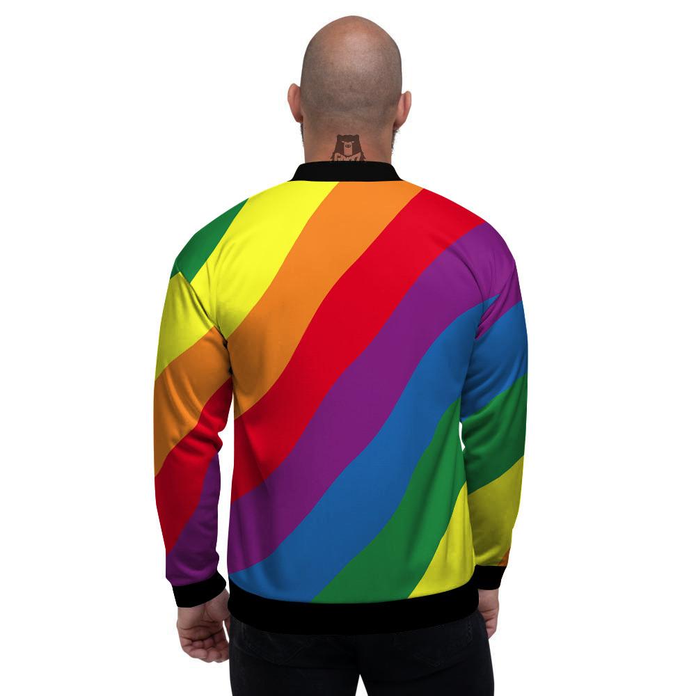 Striped Rainbow Diagonal Print Pattern Men's Bomber Jacket-grizzshop