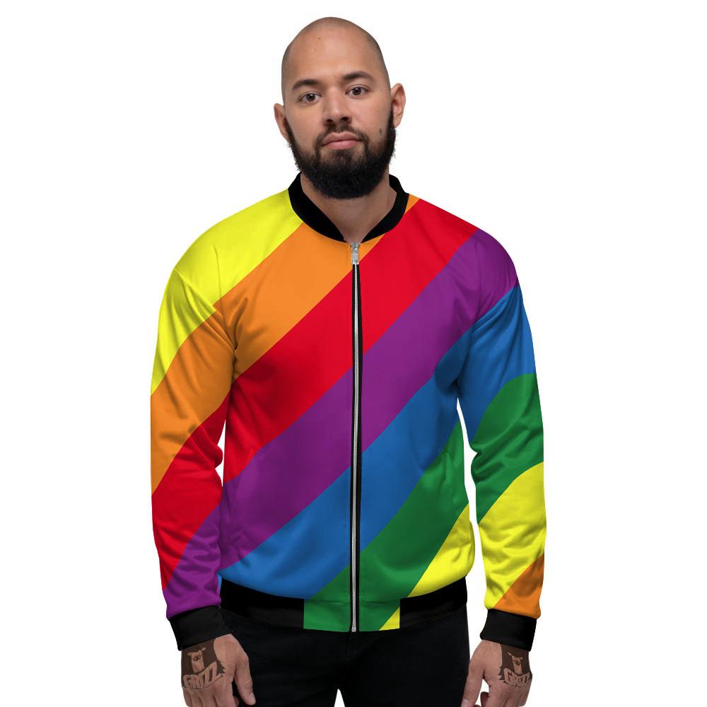 Striped Rainbow Diagonal Print Pattern Men's Bomber Jacket-grizzshop