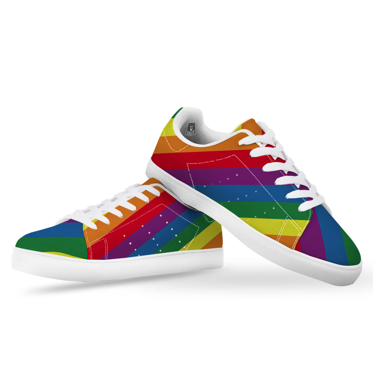 Striped Rainbow Diagonal Print Pattern White Low Top Sneakers-grizzshop