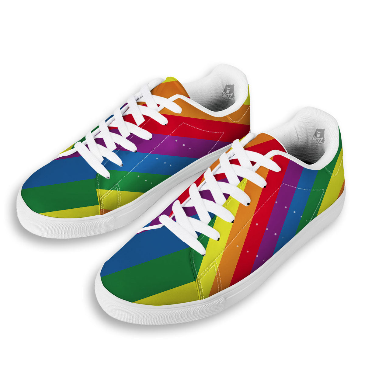 Striped Rainbow Diagonal Print Pattern White Low Top Sneakers-grizzshop