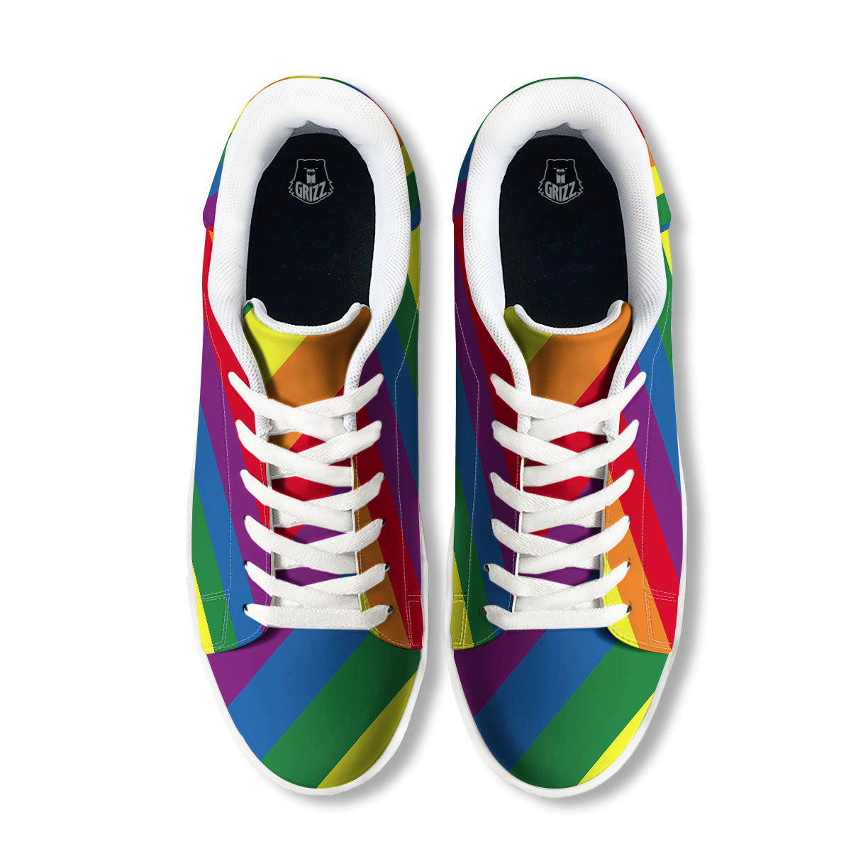 Striped Rainbow Diagonal Print Pattern White Low Top Sneakers-grizzshop