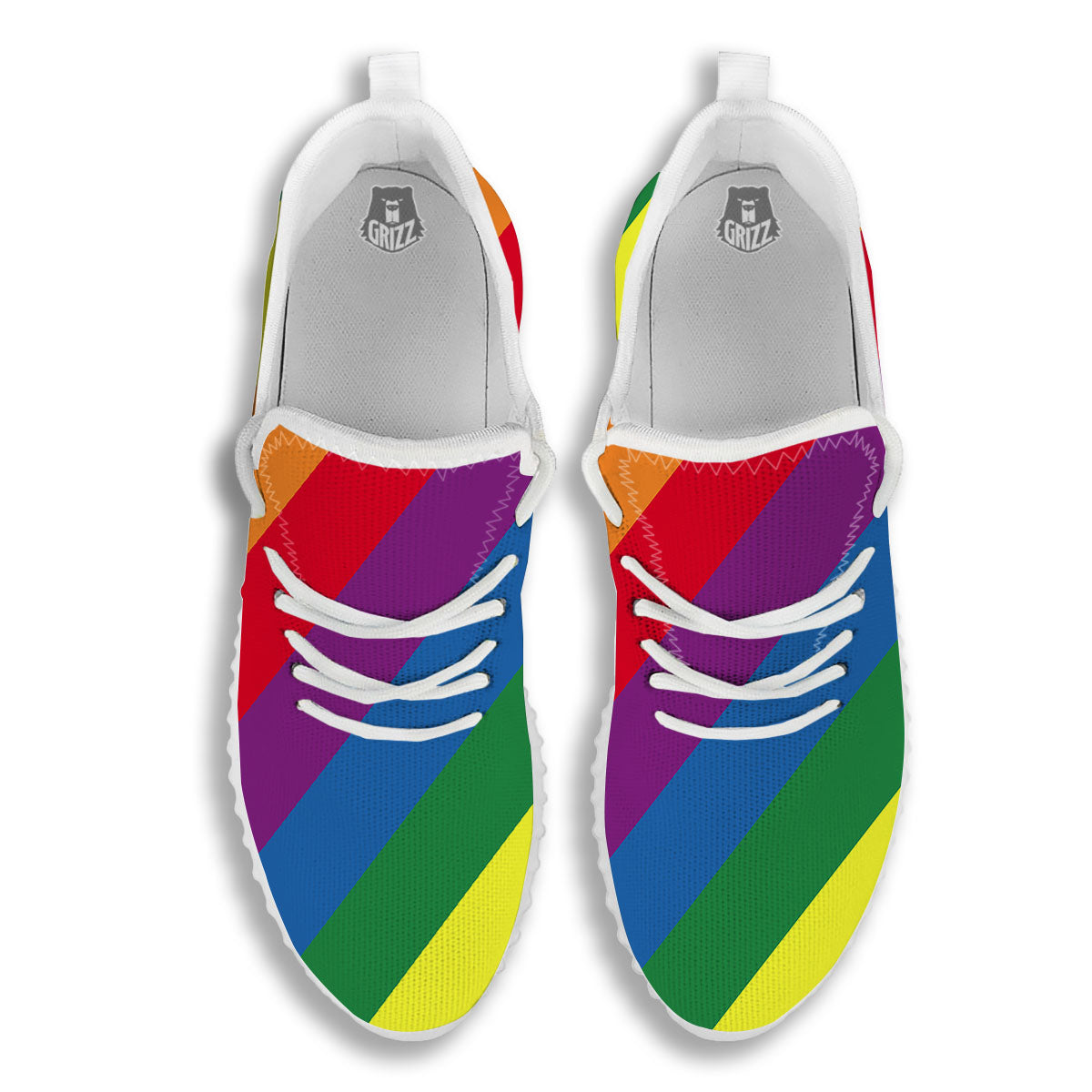 Striped Rainbow Diagonal Print Pattern White Walking Shoes-grizzshop