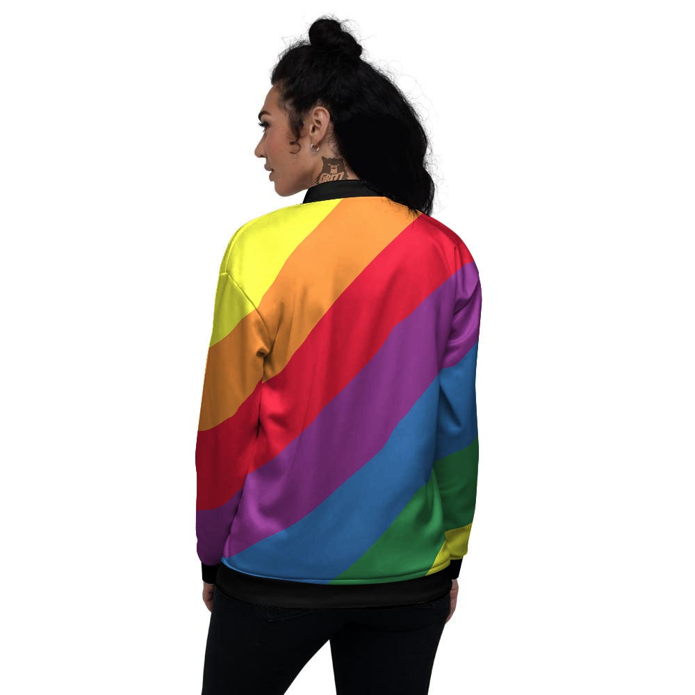 Striped Rainbow Diagonal Print Pattern Women's Bomber Jacket-grizzshop