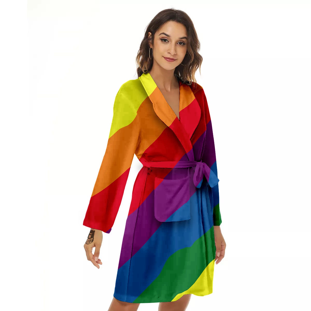Striped Rainbow Diagonal Print Pattern Women's Robe-grizzshop