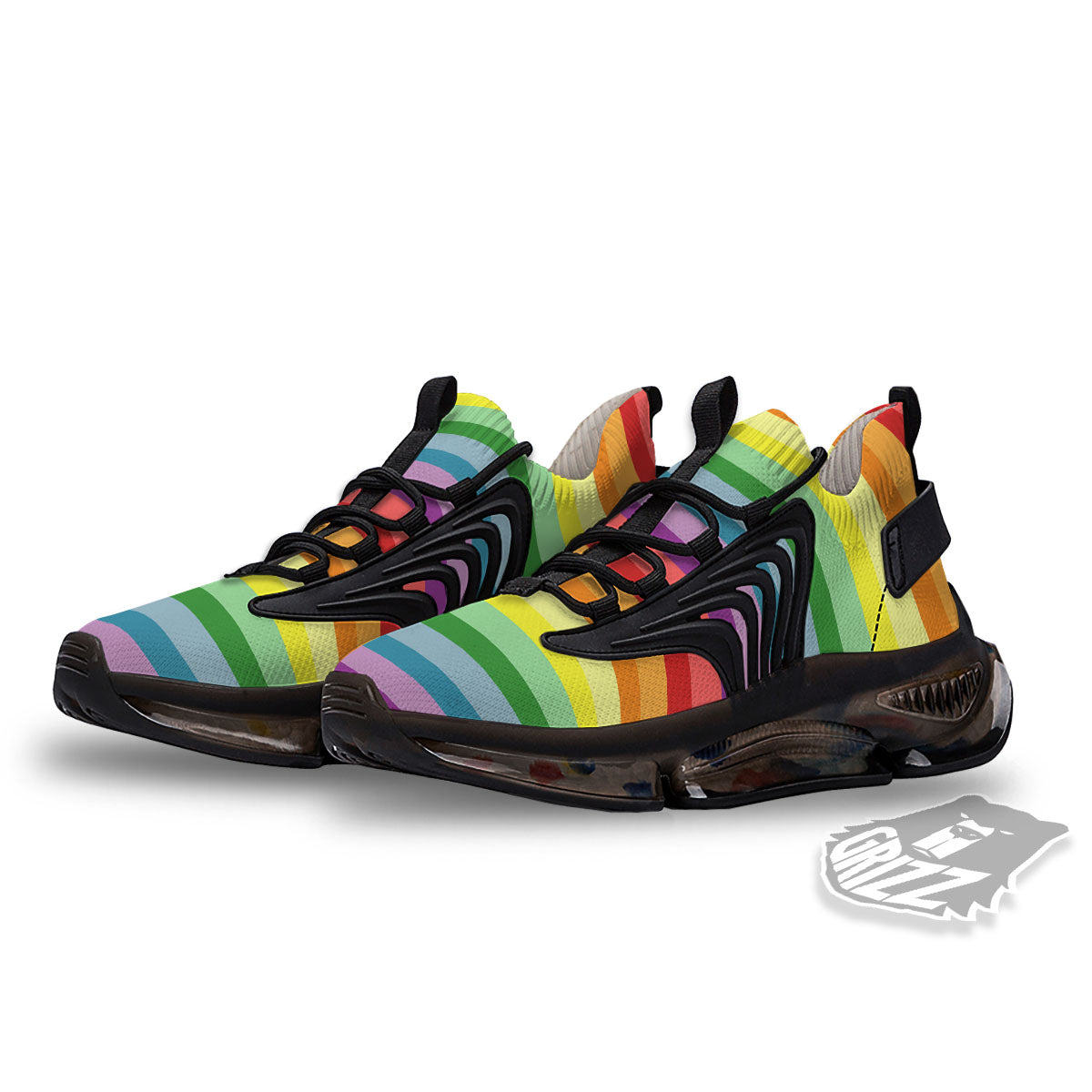 Striped Rainbow Print Pattern Black Gym Shoes-grizzshop