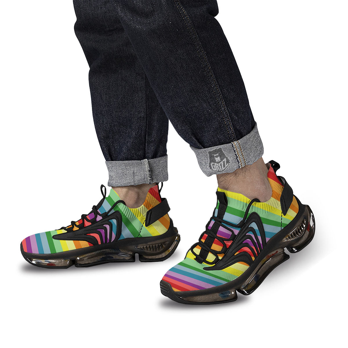 Striped Rainbow Print Pattern Black Gym Shoes-grizzshop