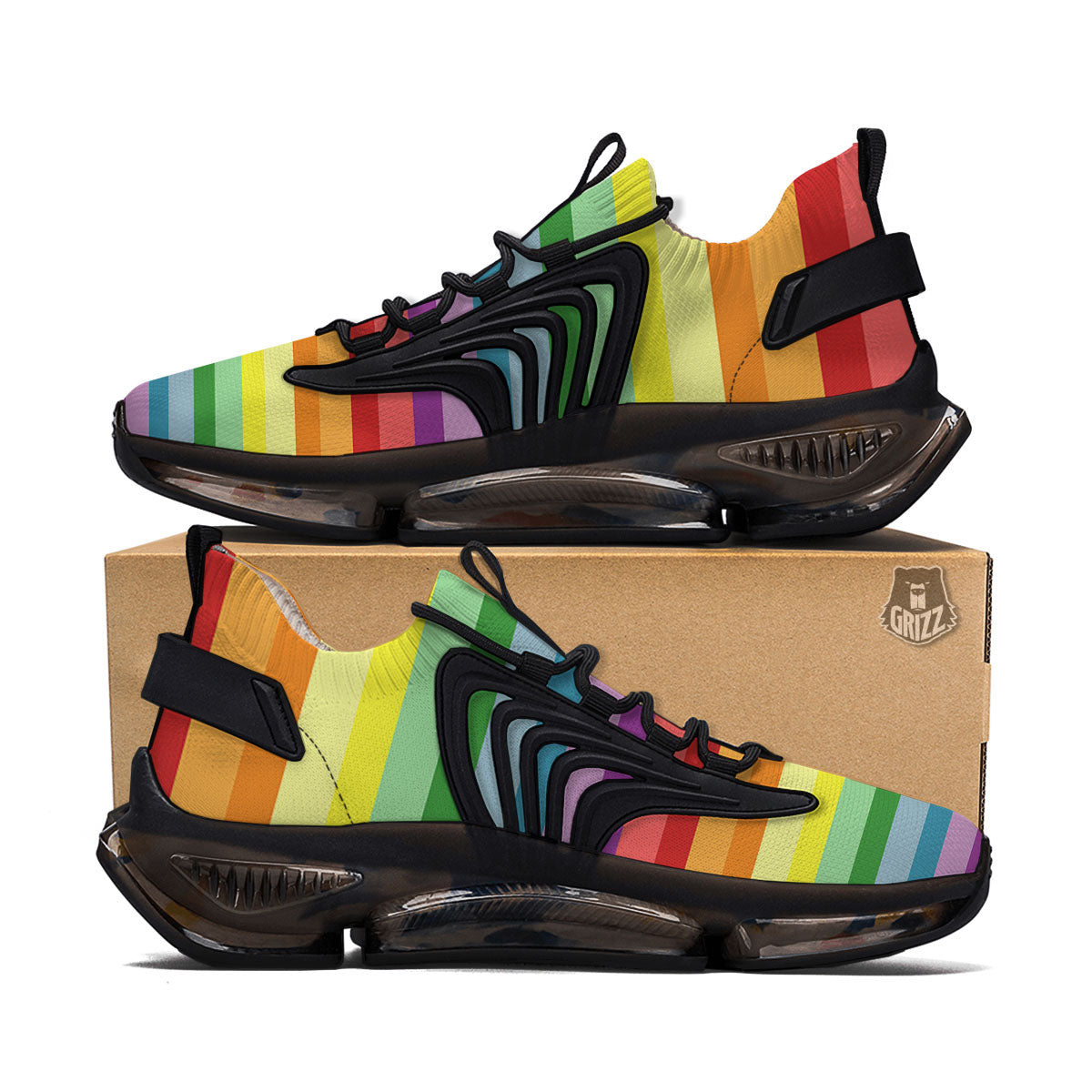 Striped Rainbow Print Pattern Black Gym Shoes-grizzshop