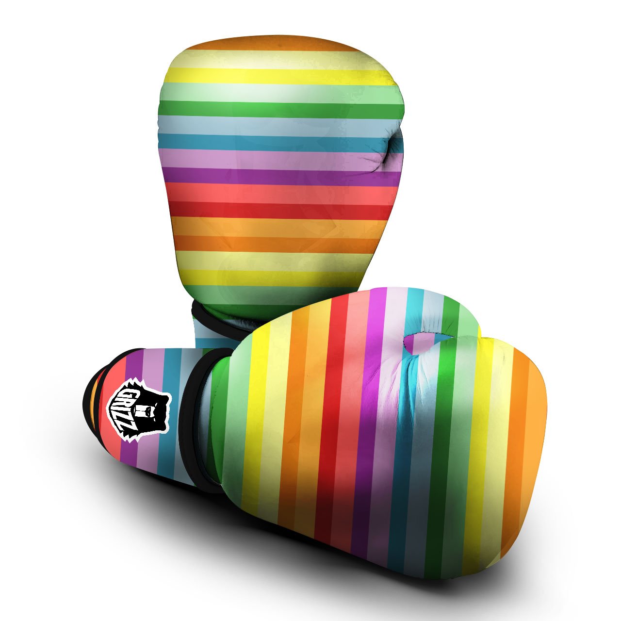 Striped Rainbow Print Pattern Boxing Gloves-grizzshop