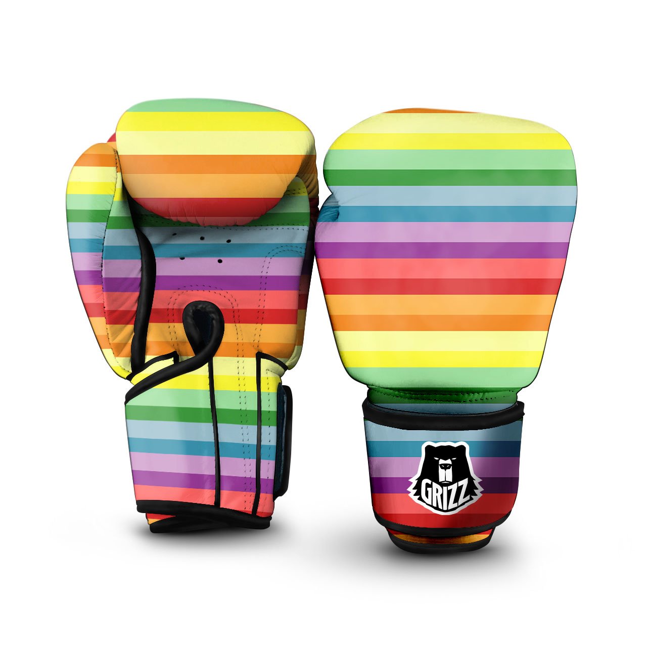 Striped Rainbow Print Pattern Boxing Gloves-grizzshop