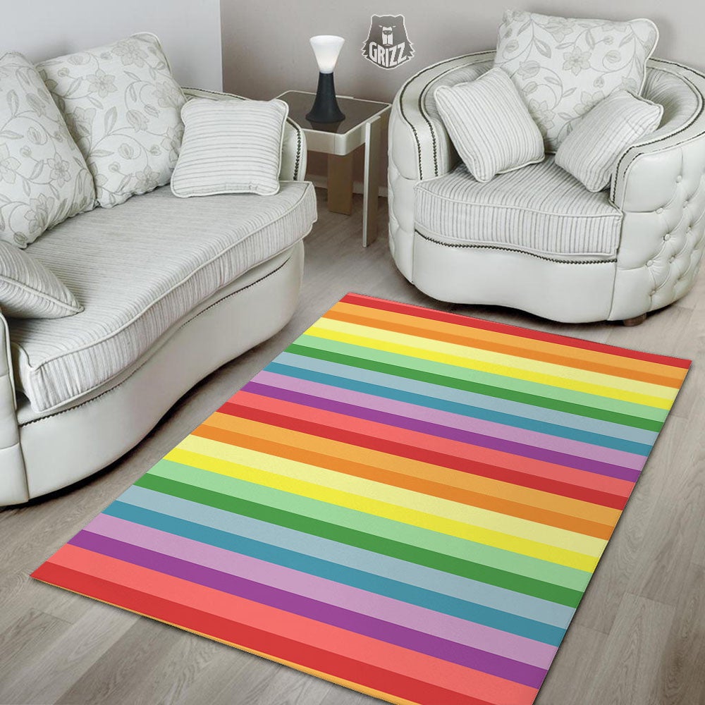 Striped Rainbow Print Pattern Floor Mat-grizzshop