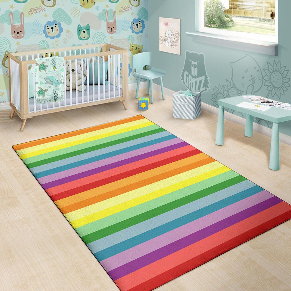 Striped Rainbow Print Pattern Floor Mat-grizzshop