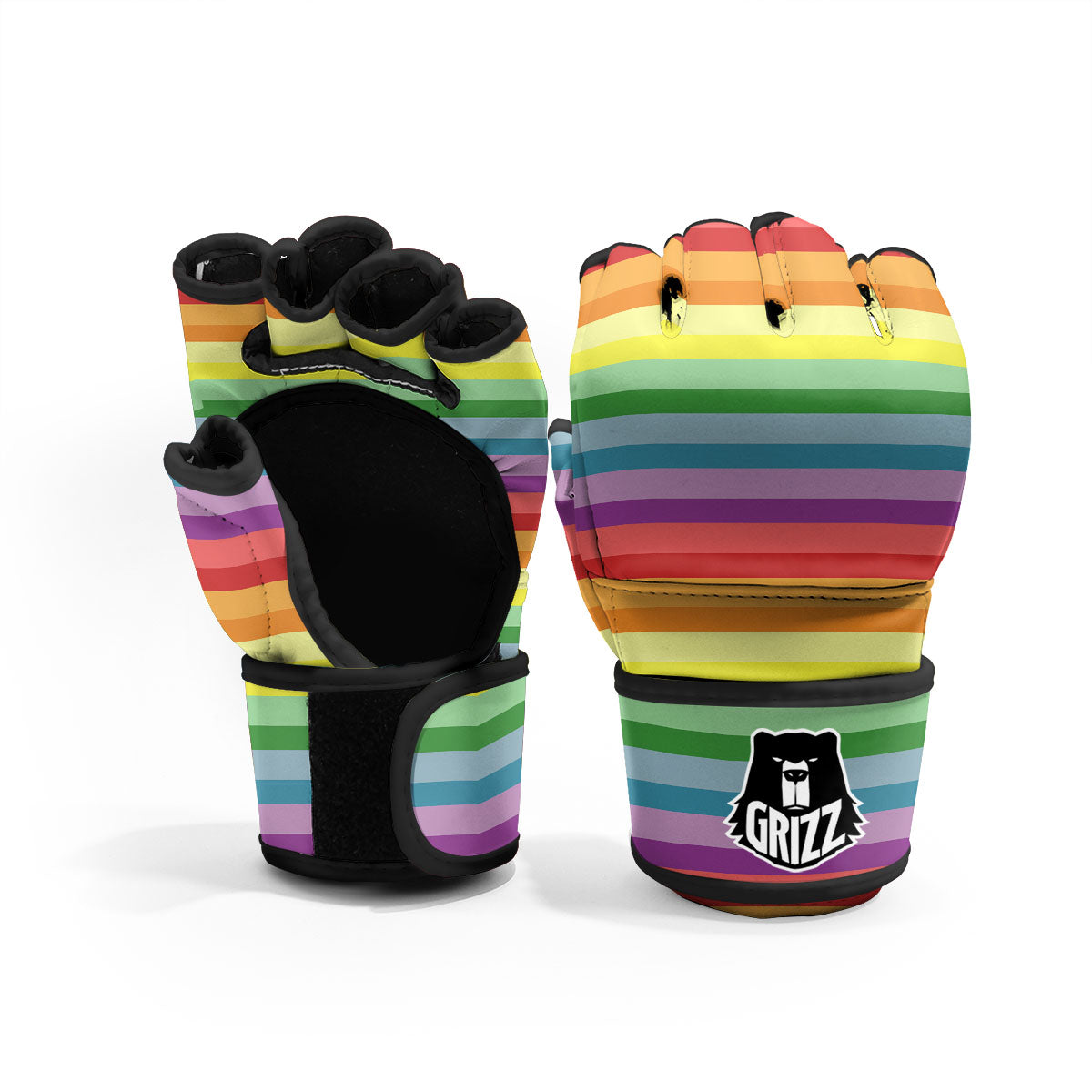 Striped Rainbow Print Pattern MMA Gloves-grizzshop