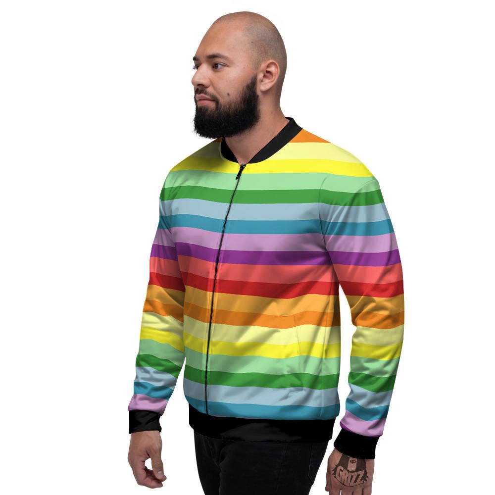 Striped Rainbow Print Pattern Men's Bomber Jacket-grizzshop