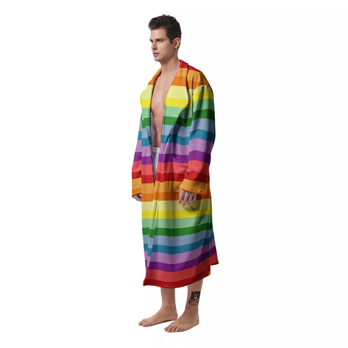 Striped Rainbow Print Pattern Men's Robe-grizzshop