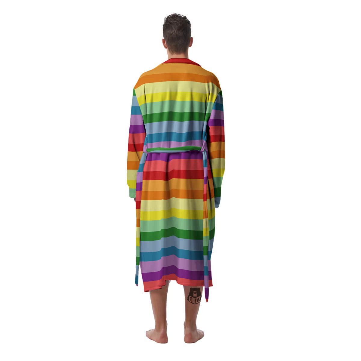 Striped Rainbow Print Pattern Men's Robe-grizzshop