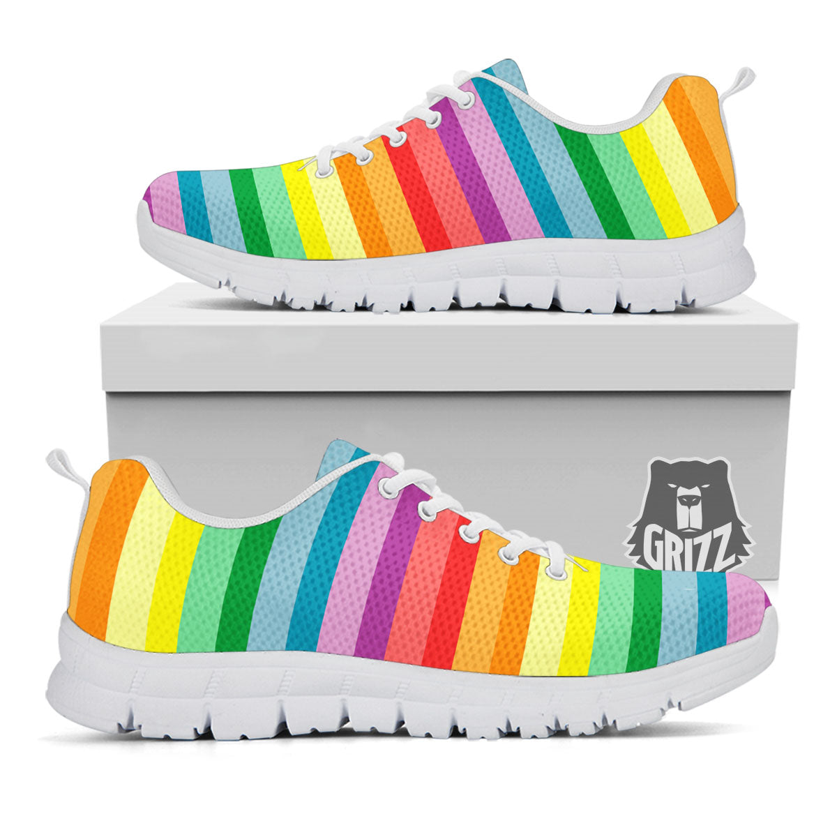 Striped Rainbow Print Pattern White Sneaker-grizzshop