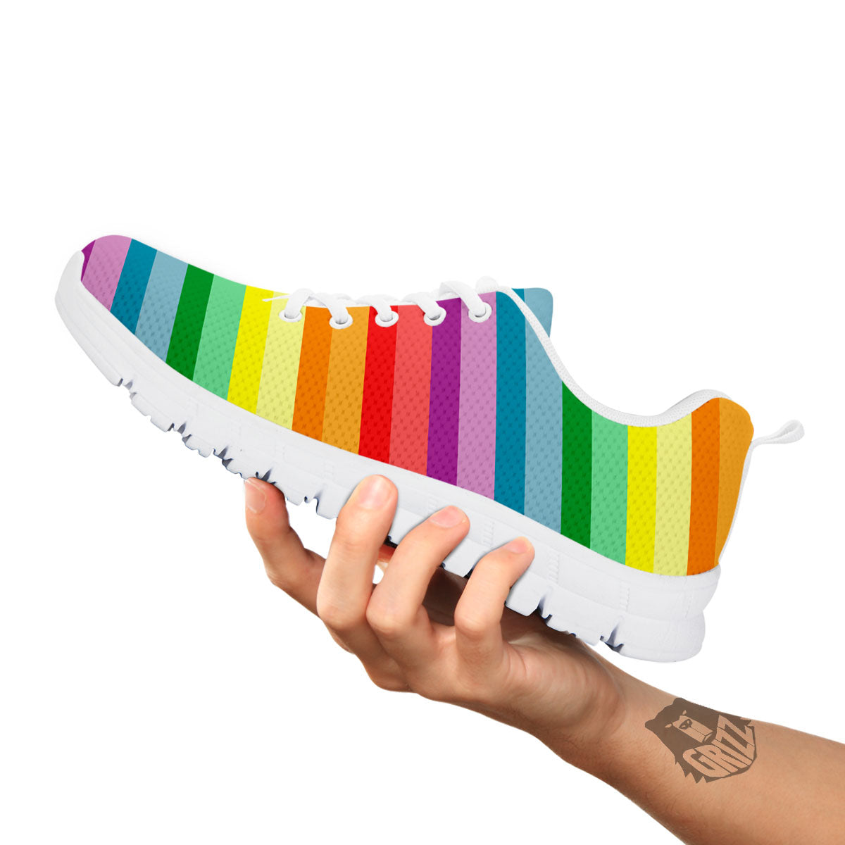 Striped Rainbow Print Pattern White Sneaker-grizzshop
