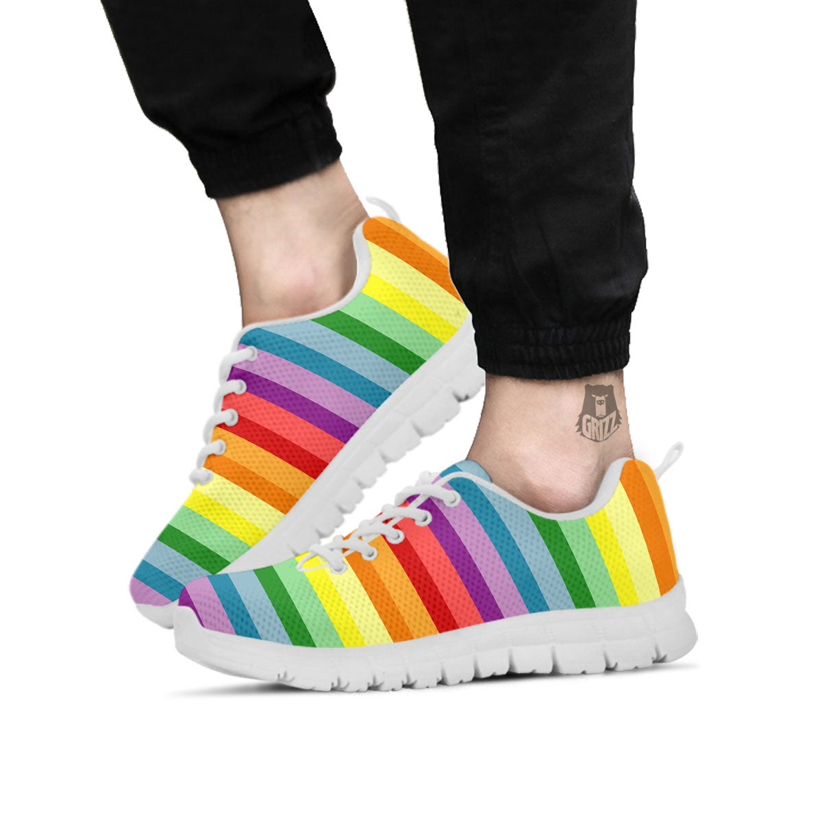 Striped Rainbow Print Pattern White Sneaker-grizzshop