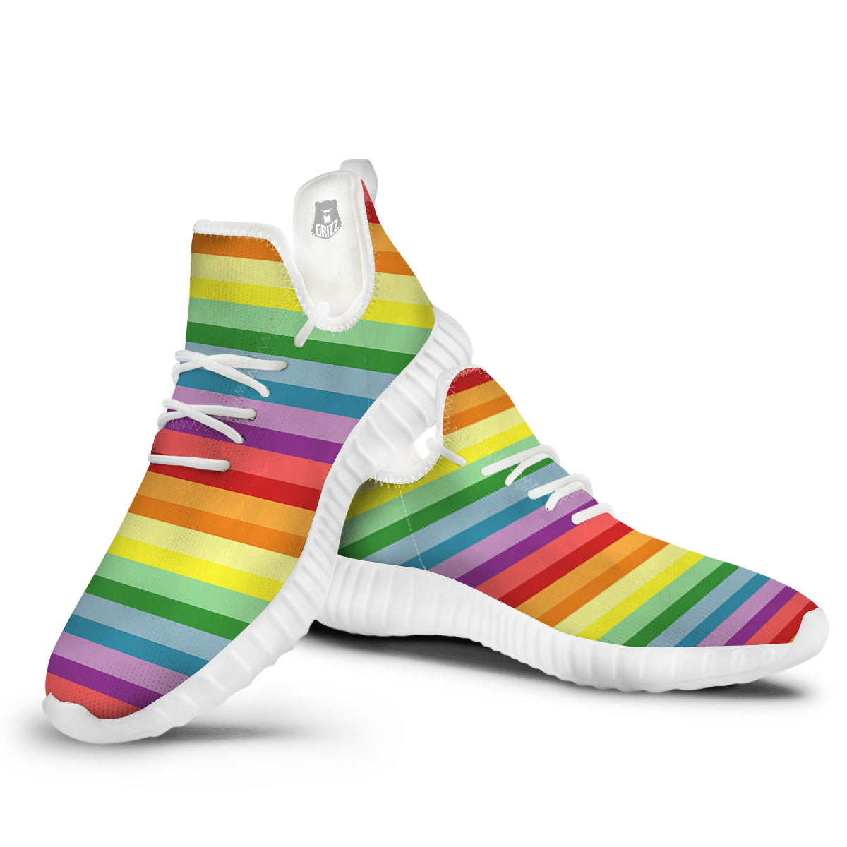 Striped Rainbow Print Pattern White Walking Shoes-grizzshop