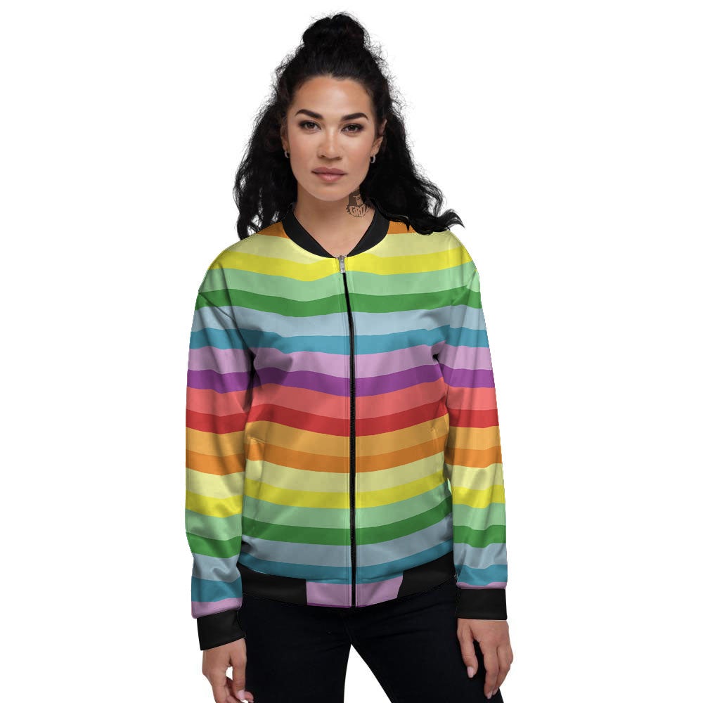 Striped Rainbow Print Pattern Women's Bomber Jacket-grizzshop