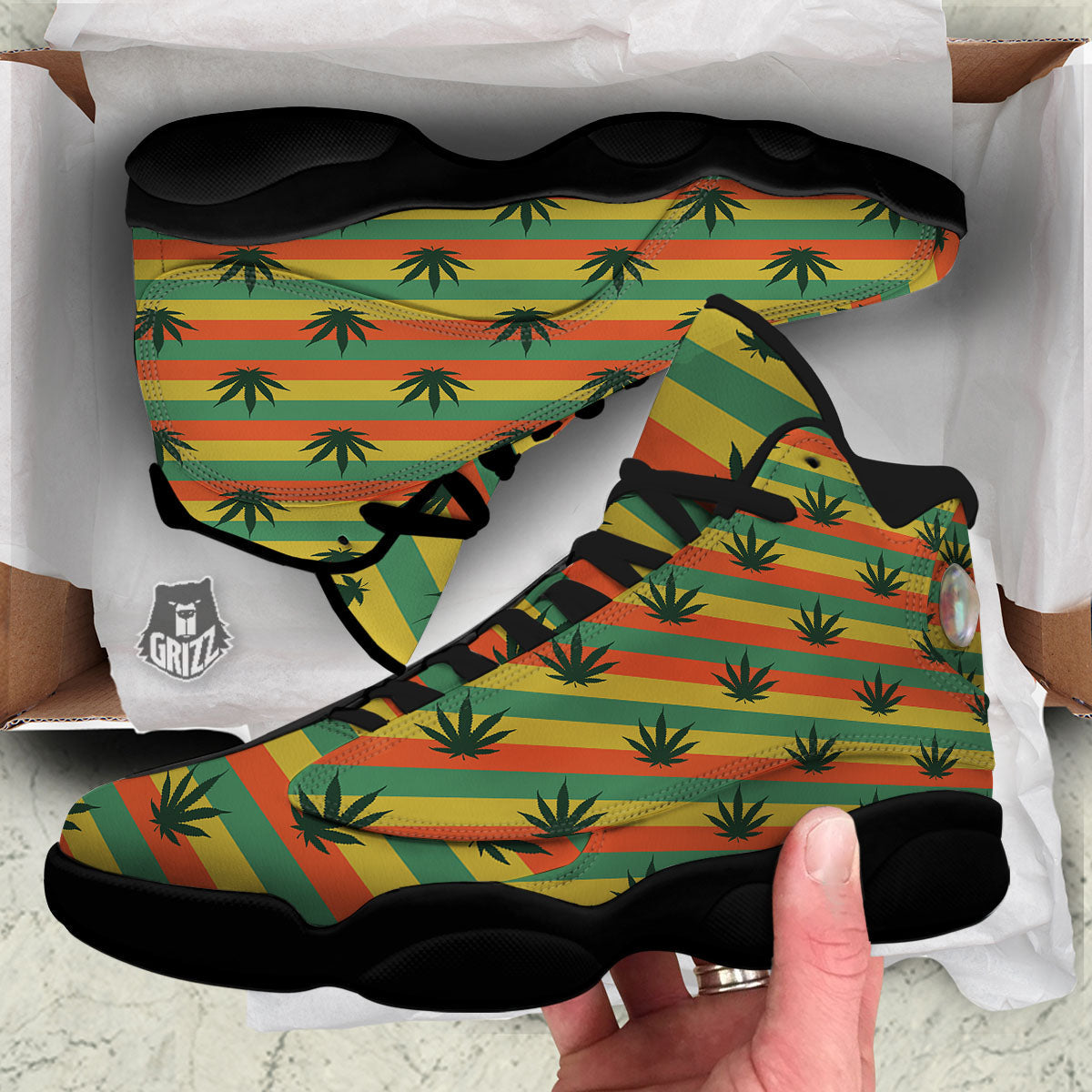Striped Rasta Print Pattern Black Basketball Shoes-grizzshop