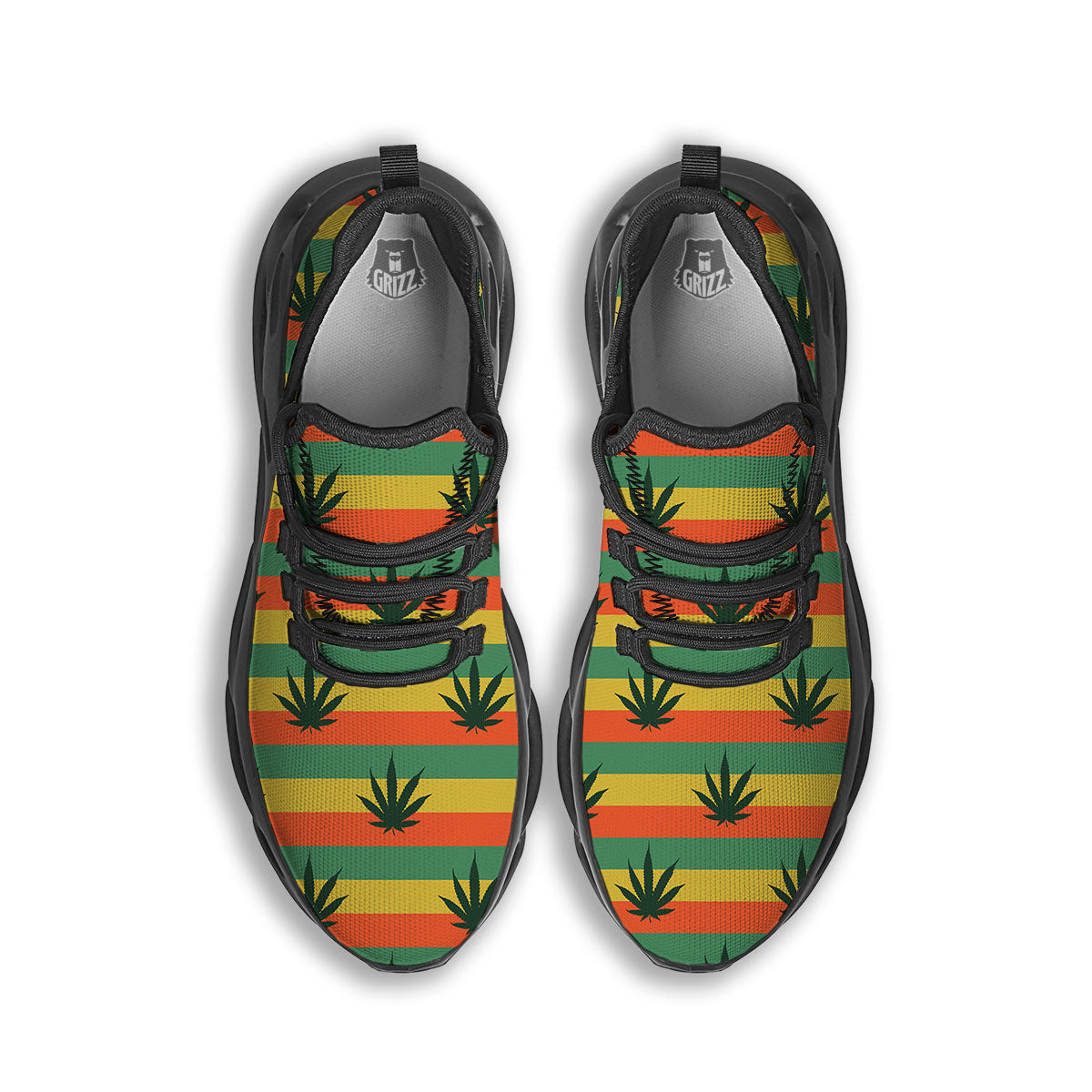 Striped Rasta Print Pattern Black Running Shoes-grizzshop