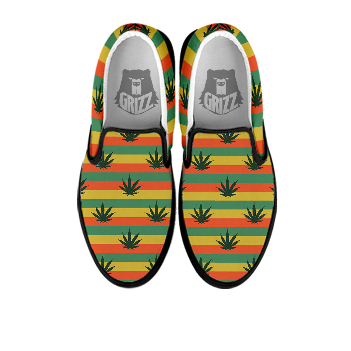Striped Rasta Print Pattern Black Slip On Shoes-grizzshop