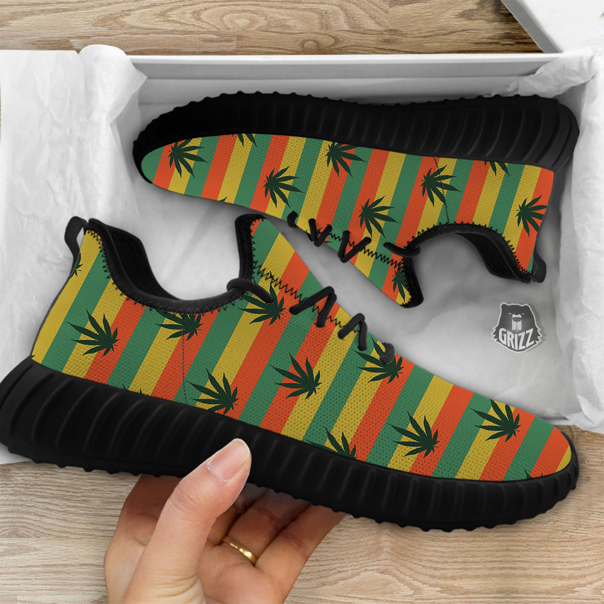Striped Rasta Print Pattern Black Walking Shoes-grizzshop