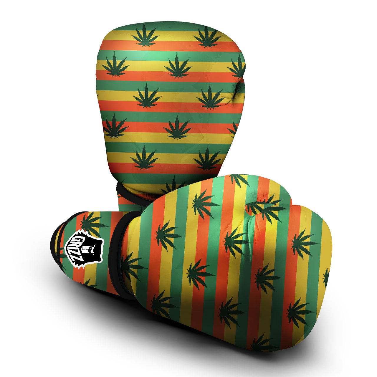Striped Rasta Print Pattern Boxing Gloves-grizzshop