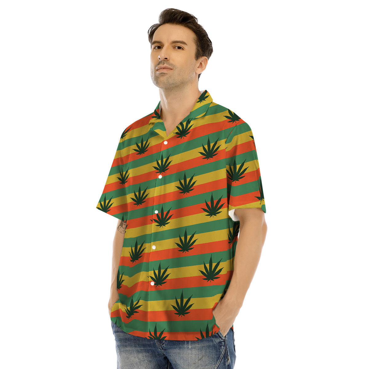 Striped Rasta Print Pattern Men's Hawaiian Shirt-grizzshop