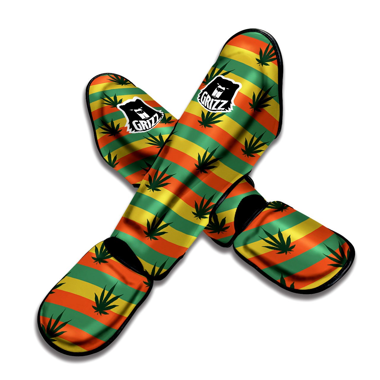 Striped Rasta Print Pattern Muay Thai Shin Guards-grizzshop