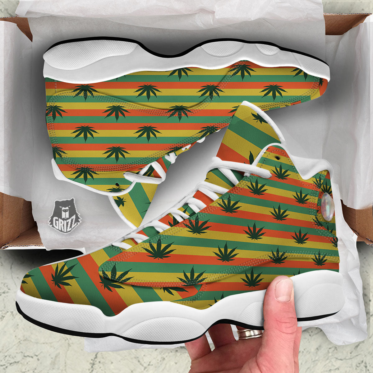 Striped Rasta Print Pattern White Basketball Shoes-grizzshop