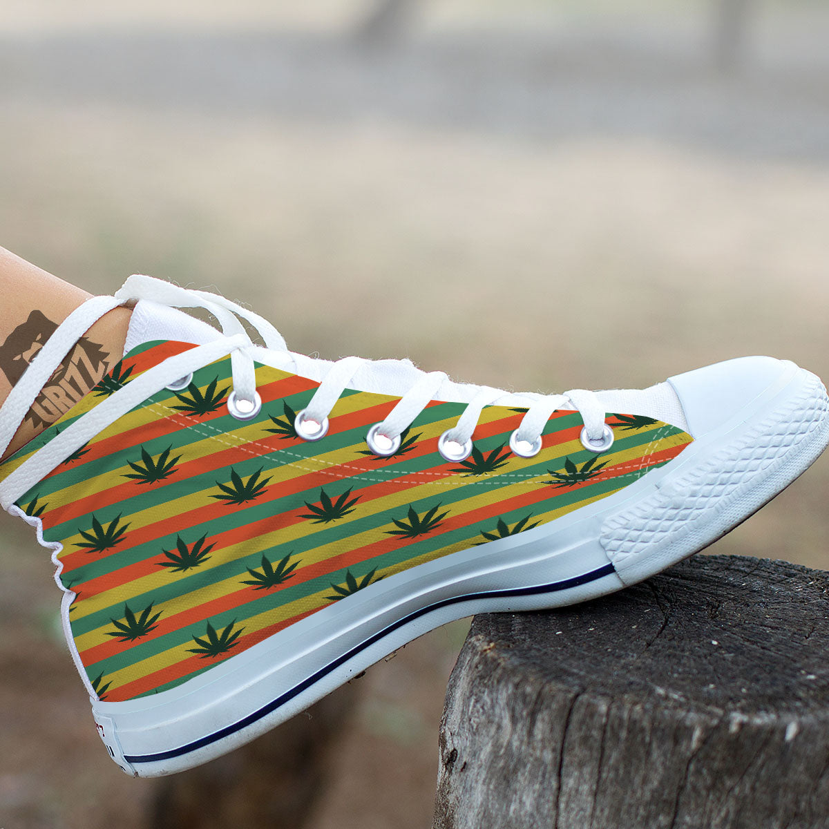 Striped Rasta Print Pattern White High Top Shoes-grizzshop