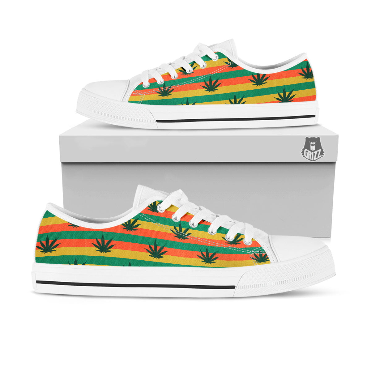 Striped Rasta Print Pattern White Low Top Shoes-grizzshop