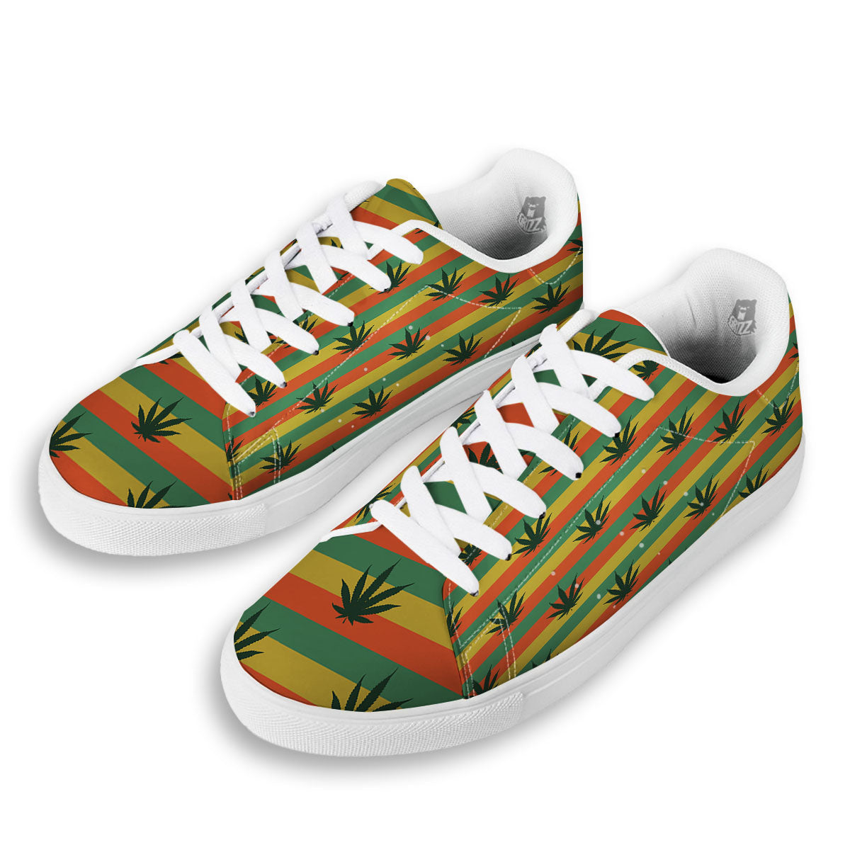 Striped Rasta Print Pattern White Low Top Sneakers-grizzshop
