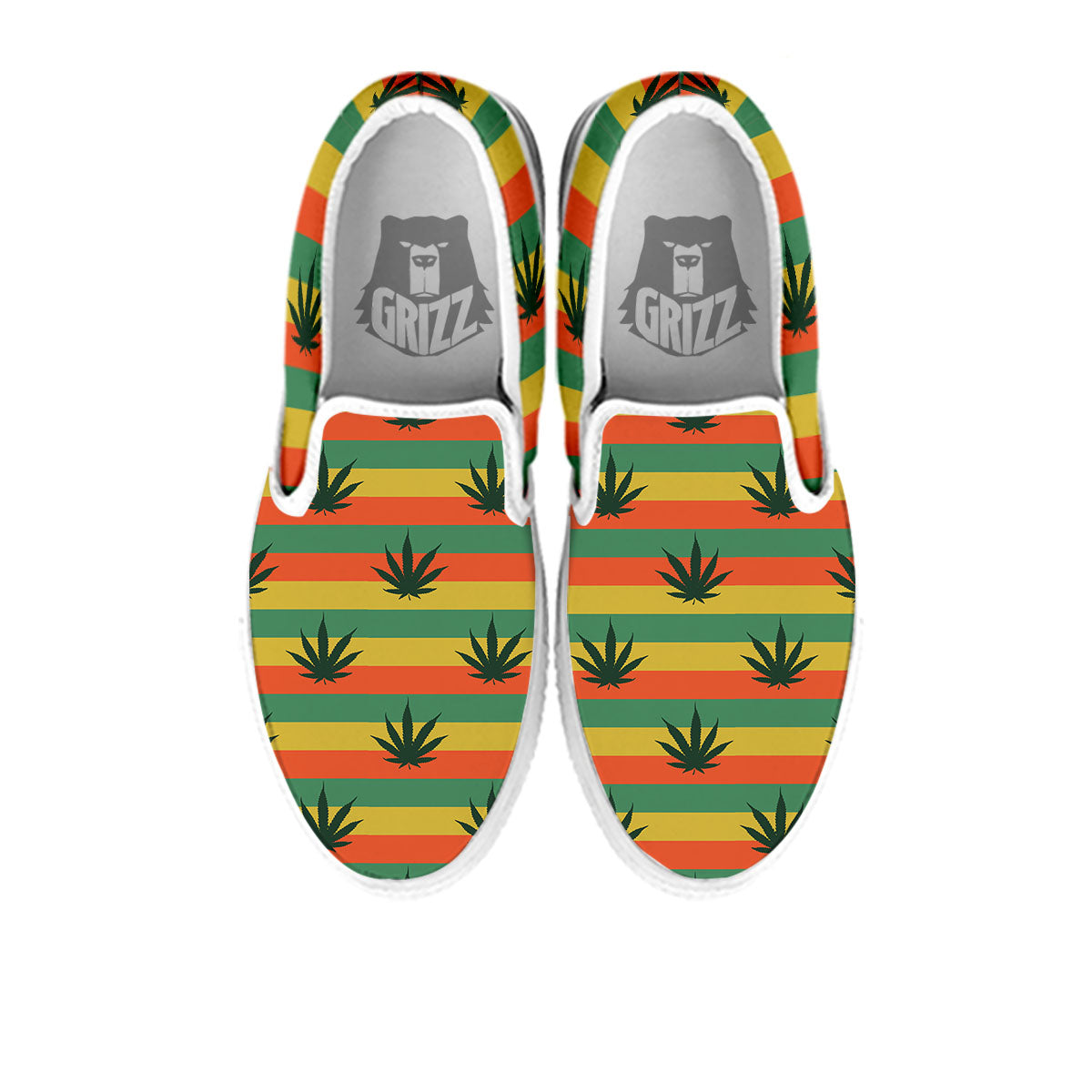 Striped Rasta Print Pattern White Slip On Shoes-grizzshop