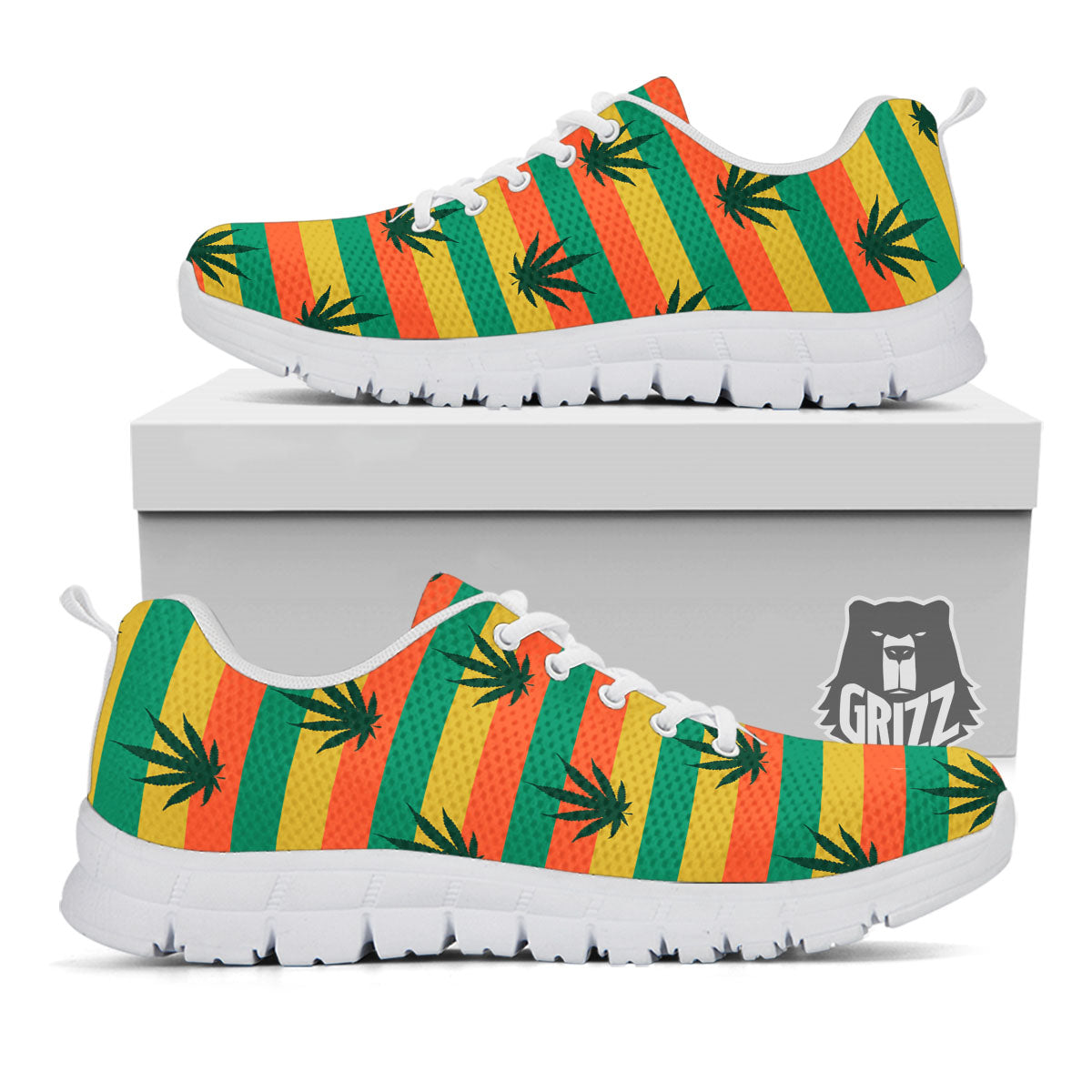 Striped Rasta Print Pattern White Sneaker-grizzshop