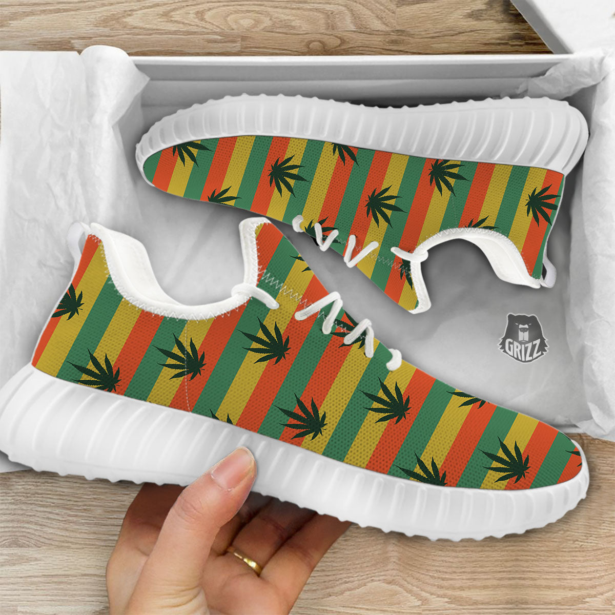 Striped Rasta Print Pattern White Walking Shoes-grizzshop