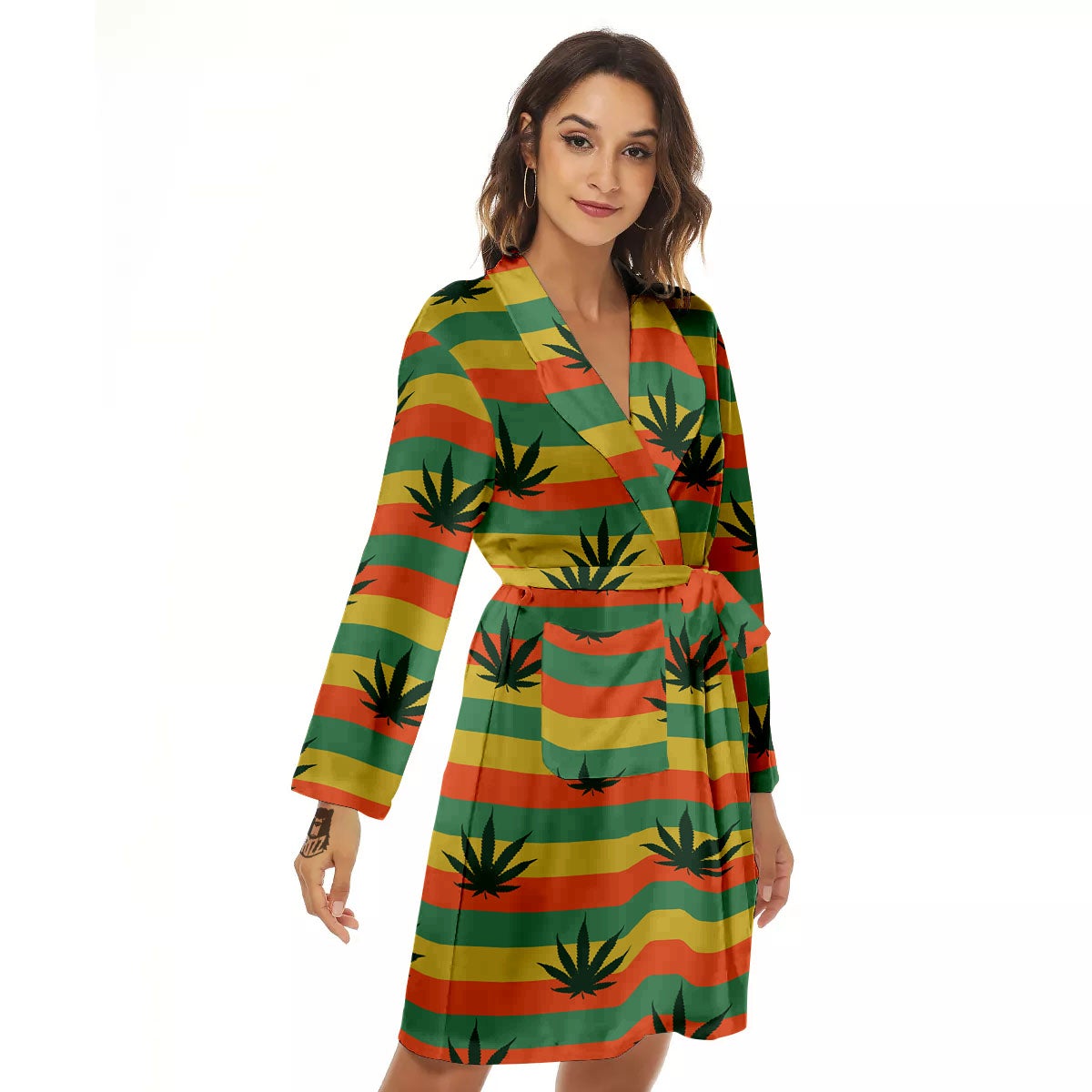 Striped Rasta Print Pattern Women's Robe-grizzshop