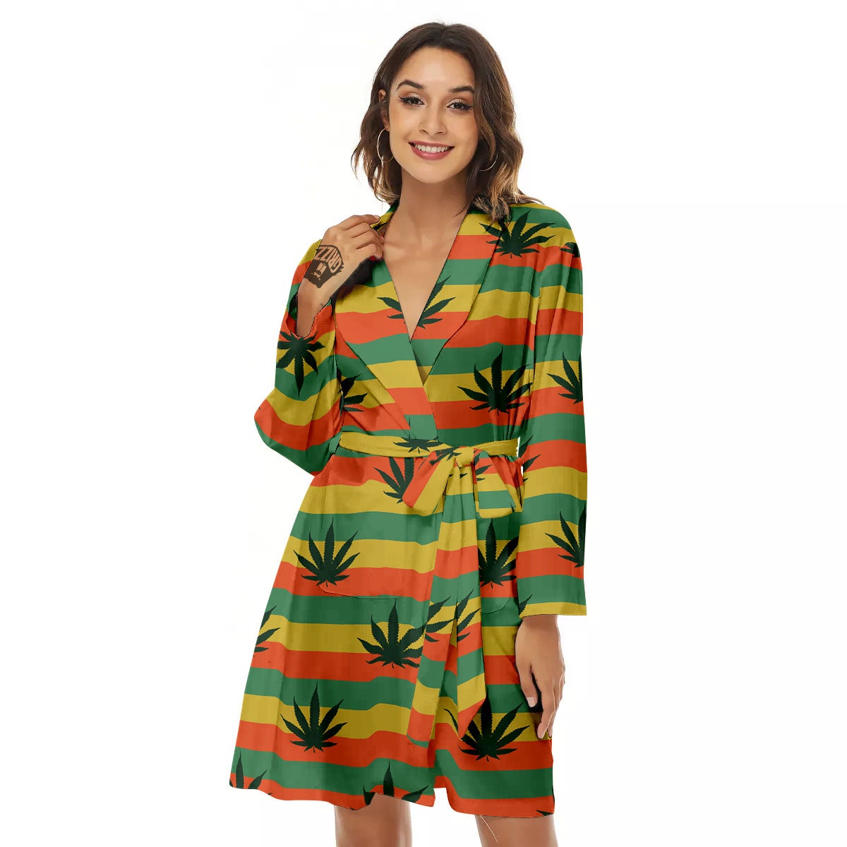 Striped Rasta Print Pattern Women's Robe-grizzshop