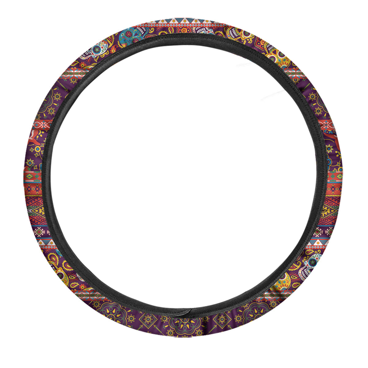 Striped Skull Mexican Style Print Pattern Car Steering Wheel Cover-grizzshop