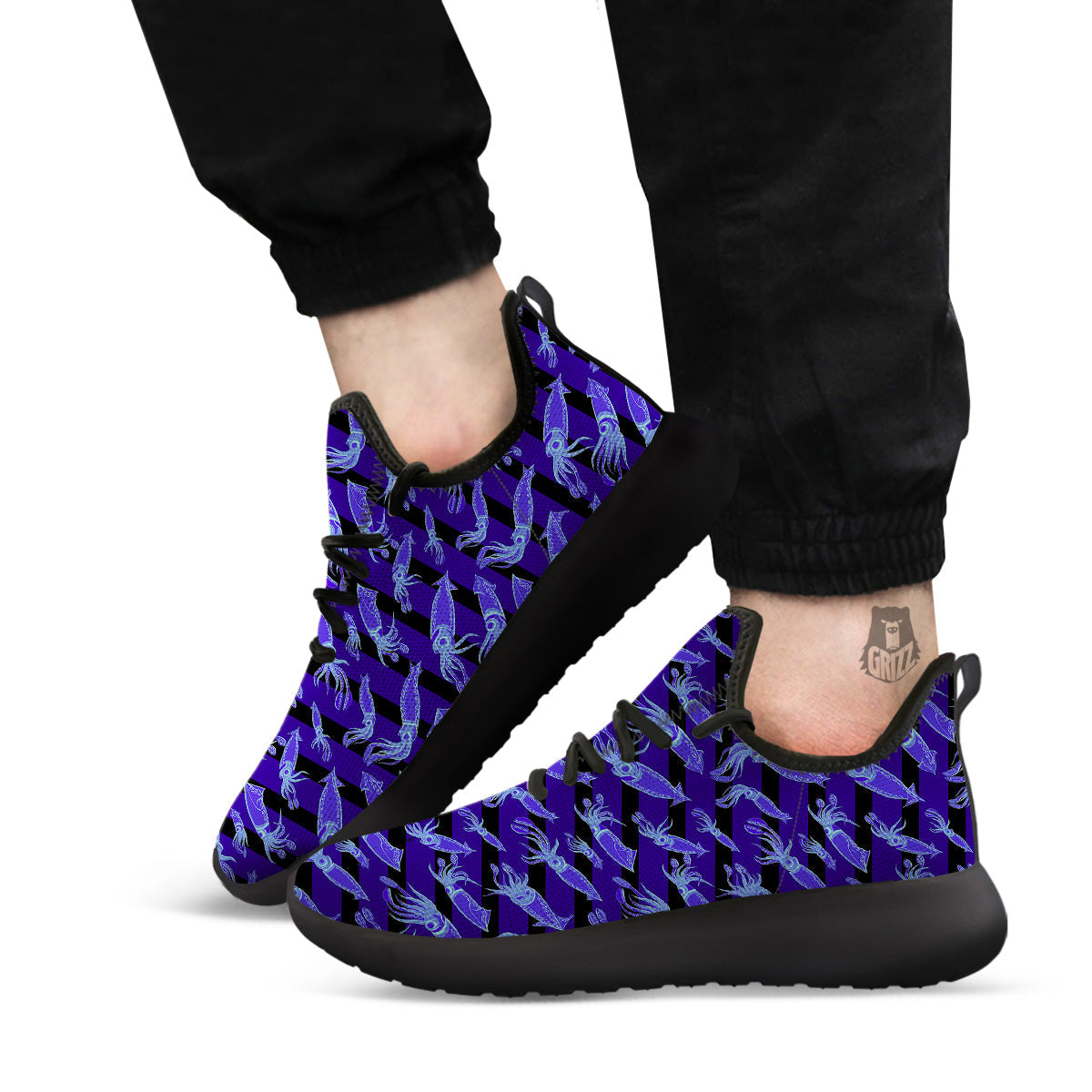 Striped Squid Print Pattern Black Athletic Shoes-grizzshop